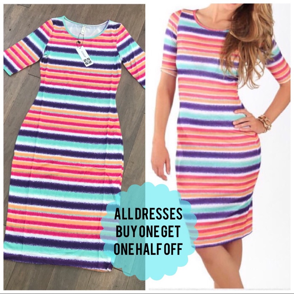 Bright striped Multi Colored Dress - M & L